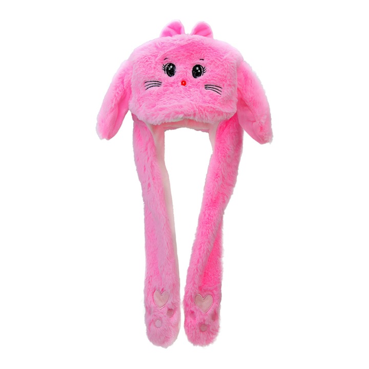 Ahelos sapka, cica, mozgatható fülek, plüss, rózsaszín