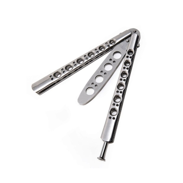 Briceag fluture DEPOX® de antrenament, otel inoxidabil, 23 cm, argintiu