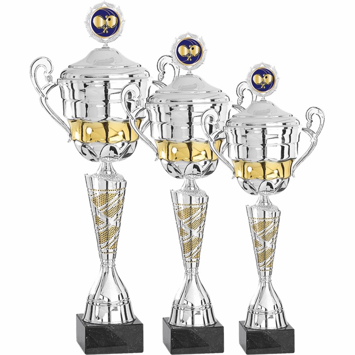 Set 3 Cupe Tenis de Masa cu Capac, Metal, Plastic, Marmura, 59,53,49 cm