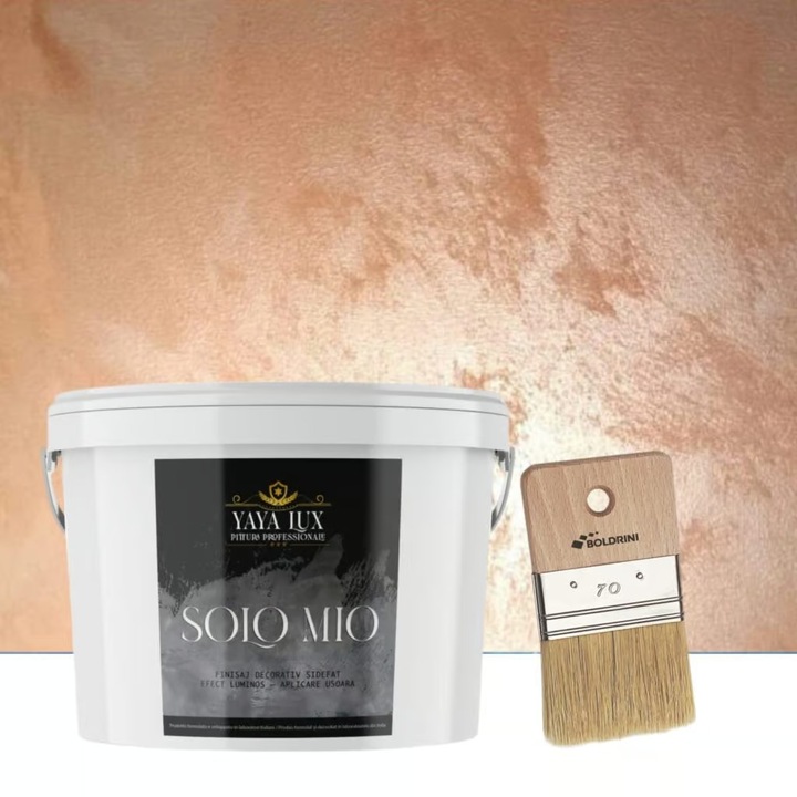 Set vopsea decorativa Solo Mio, Portocaliu, cu Cristale Lichide, Sidefata, 2.5 L si Pensula 70 mm, YaYa Color