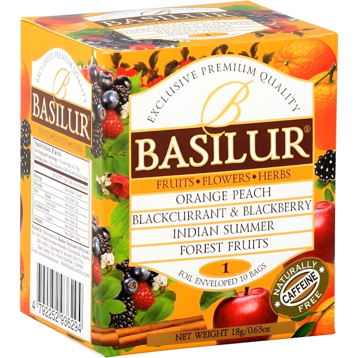 Чай асорти от плодове, "Fruit Infusions collection" vol.1, без кофеин, 10 пакетчета х 1.8g, Basilur Tea