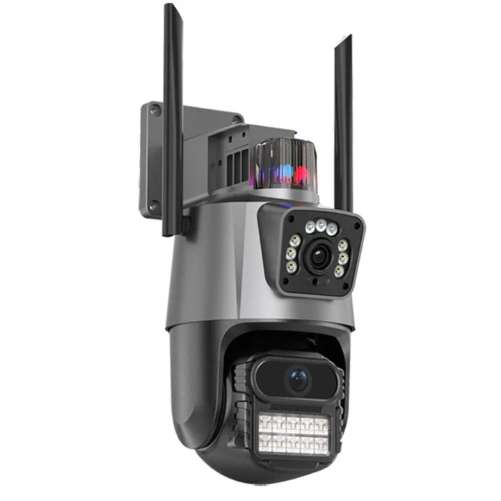 Camera de supraveghere dubla WiFi, rotire, Smart, Ultra HD, comunicare bidirectionala 8MP, alarma, detectie miscare, stocare card/cloud, IP66, exterior/interior, 5 x 200 m