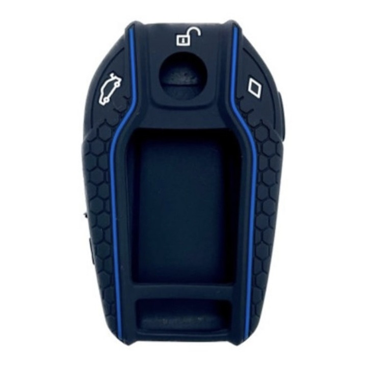Husa cheie inteligenta cu display, BMW, din Silicon, culoare, negru cu albastru