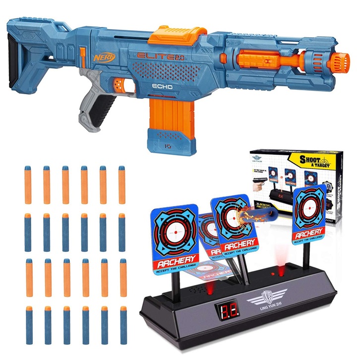 Set arma de jucarie si accesorii, Nerf, Tinte electronice, 8+, Multicolor