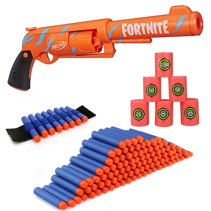 Nerf, Комплект пистолети Fortnite със 100 стрелички и 6 мишени, 36 x 23 x 15 см, многоцветен