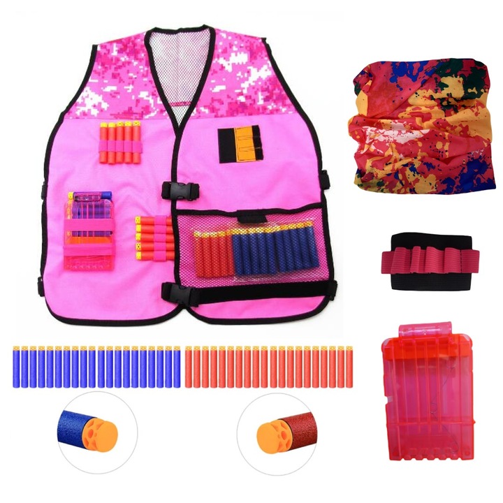 Set vesta/munitie/accesorii fete, Nerf, 50 x 49 cm, Multicolor