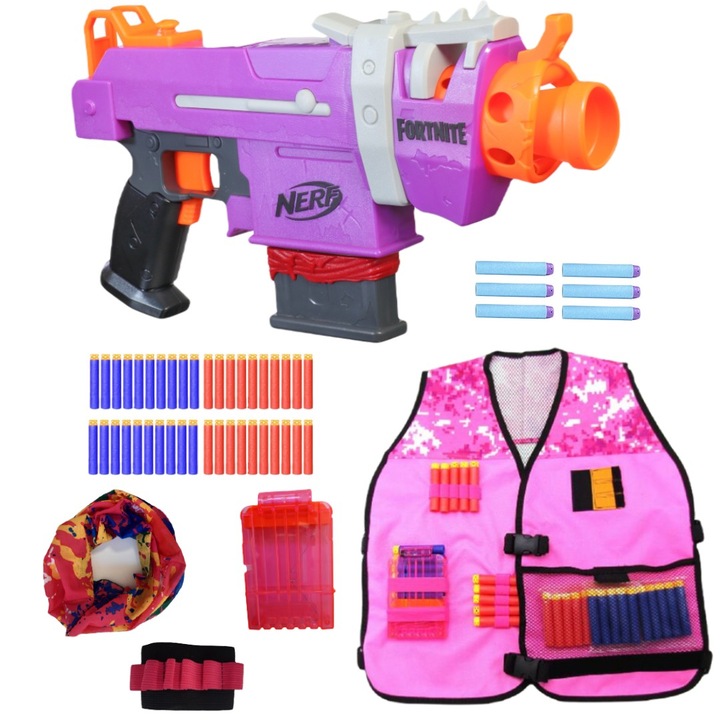 Комплект играчка пистолет и жилетка, Nerf, Многоцветен