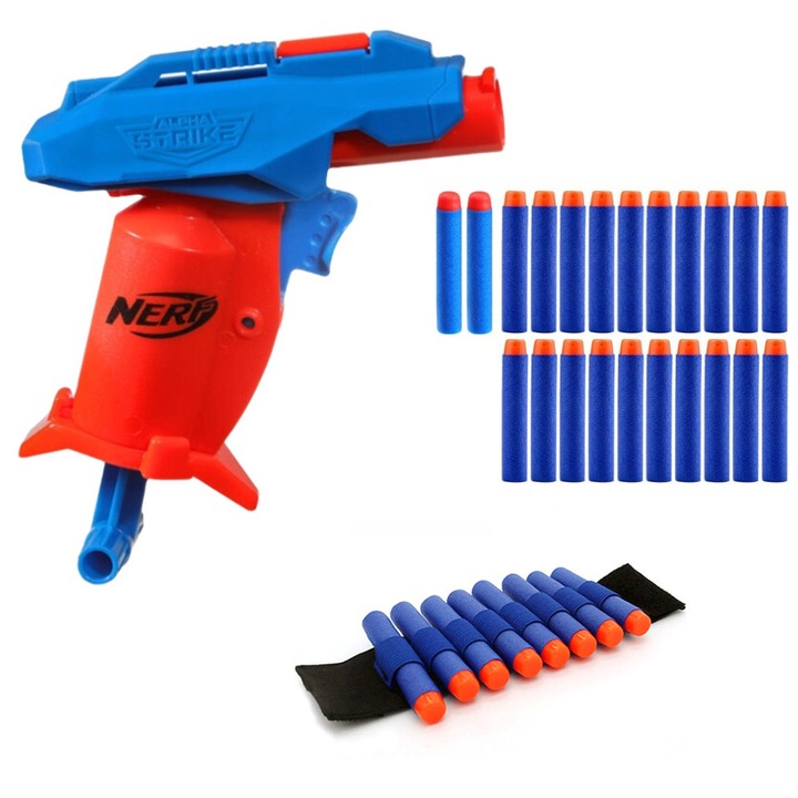 Комплект пистолет и боеприпаси Nerf, Пластмаса/Пяна, 24x24x4 см, Многоцветен, 8+
