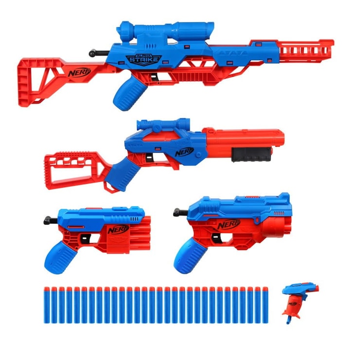 Set arma jucarie/accesorii, Nerf, 8+ ani, Albastru/Rosu
