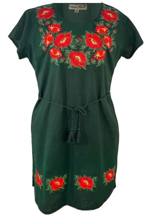Ежедневна дамска рокля R777, Dacali, Червен/Зелен