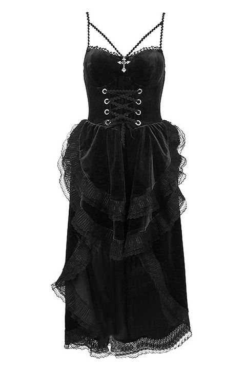 Готическа рокля, Червен, Размер М, Черен
