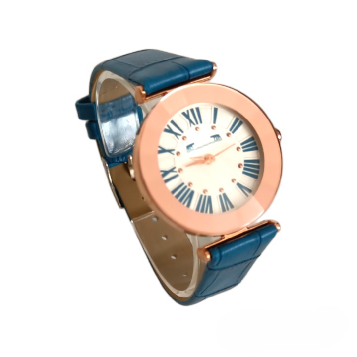 Ceas Dama Analog Mecanism Quartz Cadran Alb Carcasa Aurie Curea Piele Imprimeu Crocodil, Matteo Ferari, Style4You Collection, OSMF1714BB, Albastru