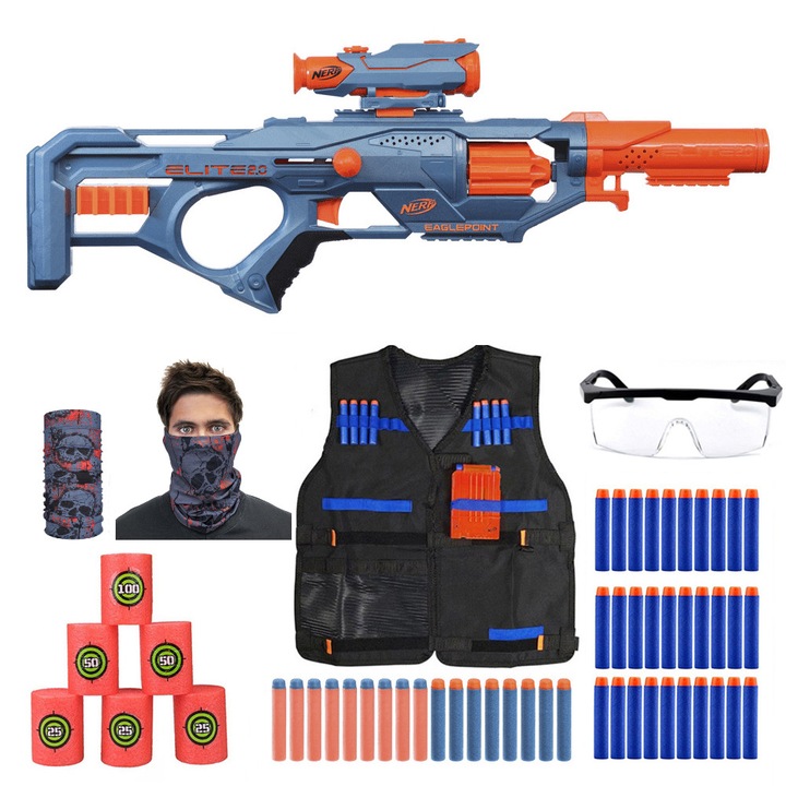 Пистолет играчка и комплект аксесоари, Nerf, 30 снаряда, Многоцветен