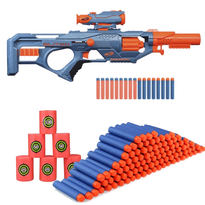 Играчка пистолет и комплект мишени, Nerf, 50 снаряда, многоцветен