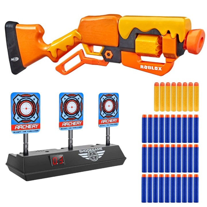 Пистолет играчка с аксесоари, Nerf, Електронни мишени, 30 снаряда, Многоцветен