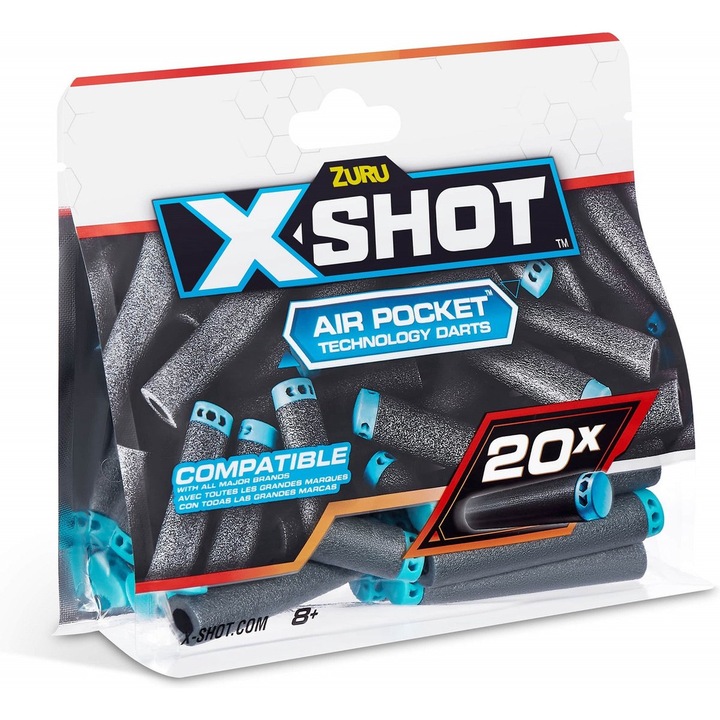 Set 20 accesorii, X-Shot, 7 x 1.1 cm, Gri/ Albastru