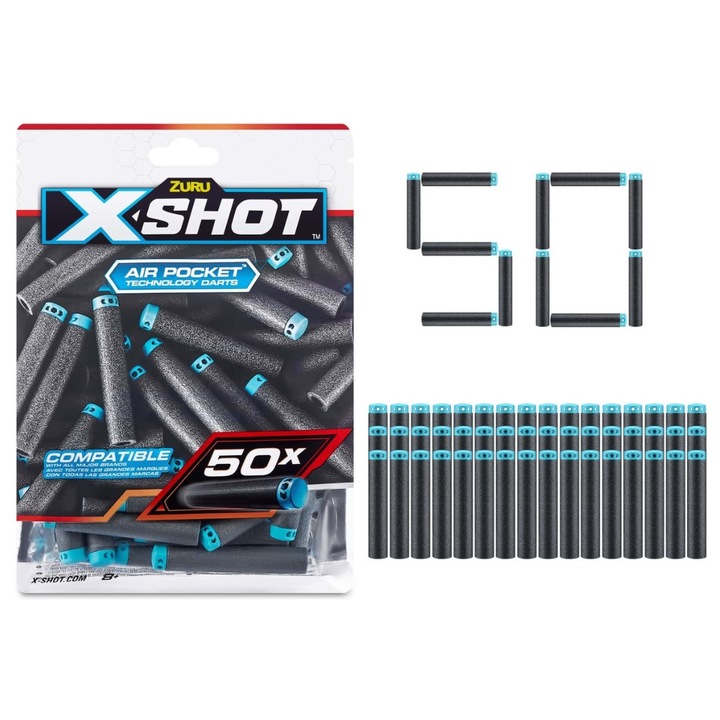 Комплект от 50 аксесоара, X-Shot, сиво/синьо