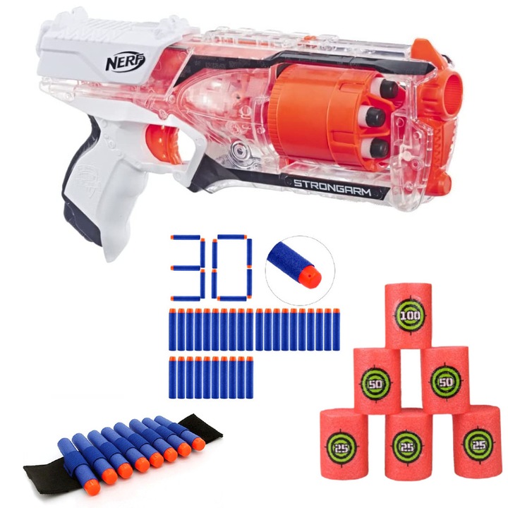 Пистолет играчка и комплект боеприпаси, Nerf, N-Strike Elite Strongarm, Пластмаса/Пяна, 32 x 22 x 8 см, 8+, Многоцветен