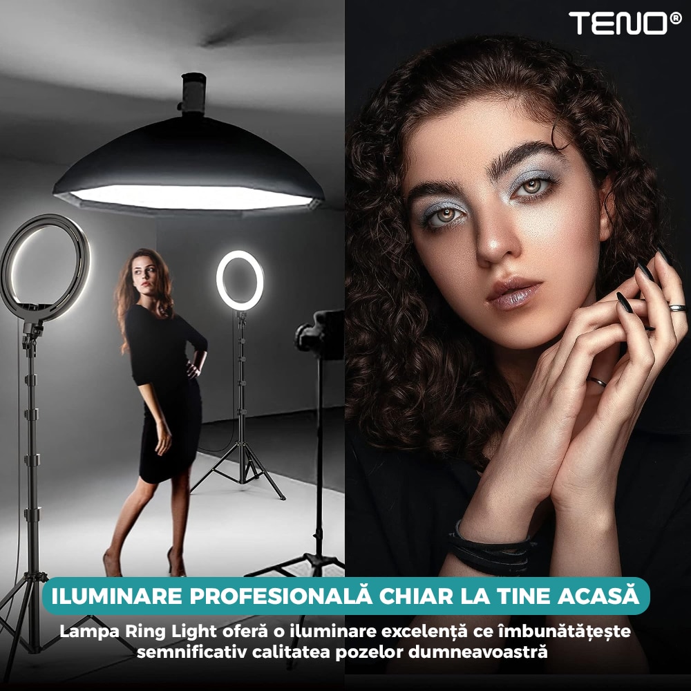 Ring Light Teno® Circular Lamp, Диаметър 45 см/18 инча, 3 светлинни ...