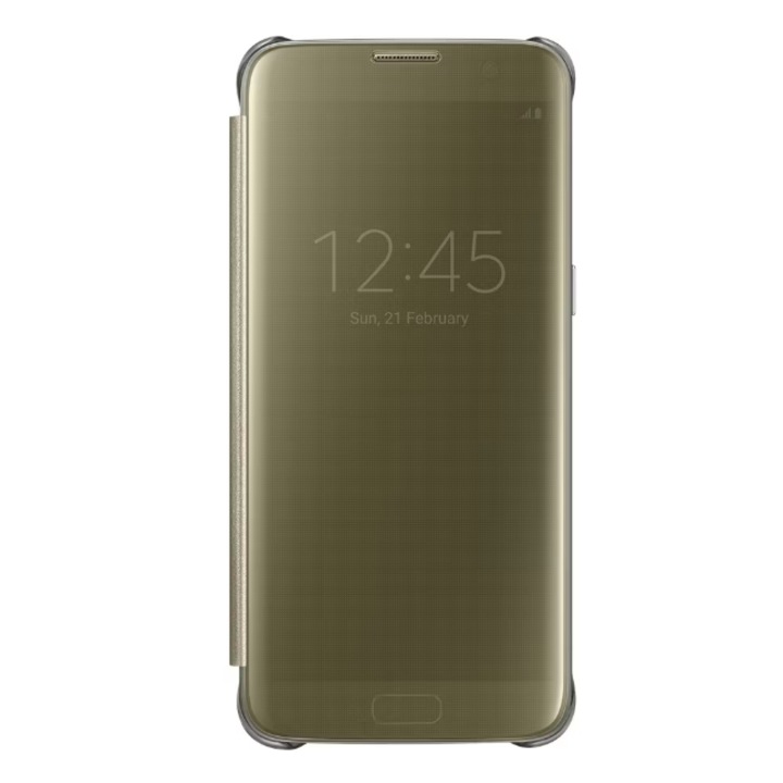 Husa de protectie flip cover, Clear View compatibil cu Samsung Galaxy S10, functie stand, culoare gold
