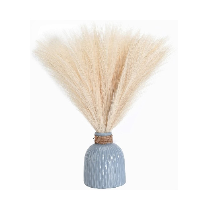Комплект от 6 копринени изкуствени пампас трева за декорация на дома, офиса или събитието, шампанско бежово, луксер