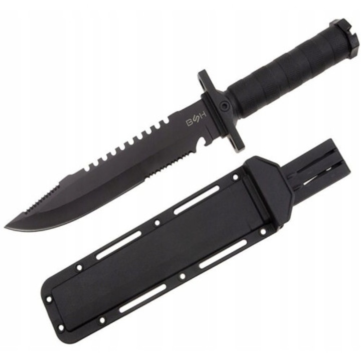 Cutit tactic, BSH, Otel inoxidabil, Negru, +carcasa neagra