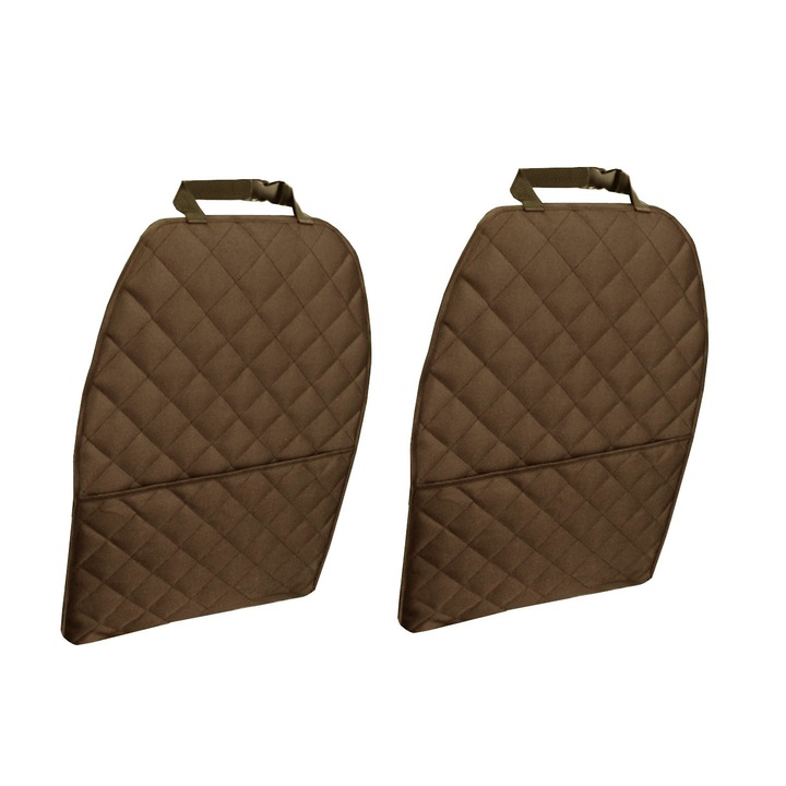 Set 2 protectii auto matlasate, universale, pentru spatarul scaunului, cu buzunar organizator, maro, Metru Patrat
