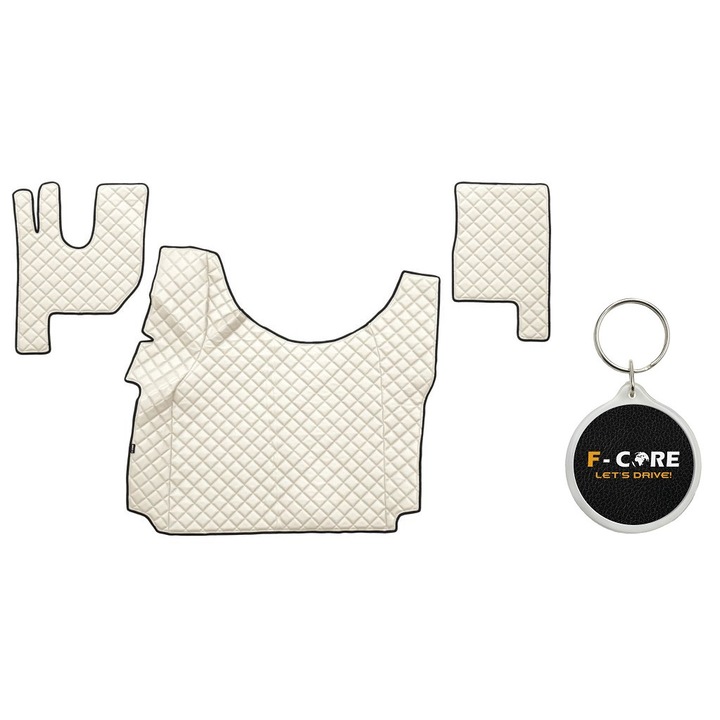 Set de Covorase Compartiment Picioare dn Piele Matlasata, F-Core, pentru RVI T 01/2013-, Tunel Inalt, Bej, 3 bucati cu Breloc F-CORE