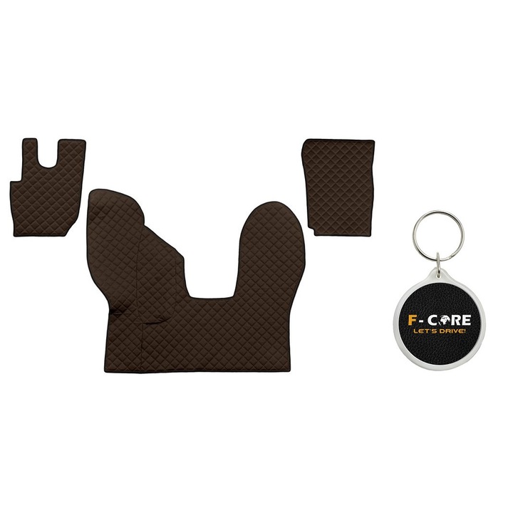 Set de Covorase Compartiment Picioare dn Piele Matlasata, F-Core, pentru DAF CF 05/2013-, Transmisie Automata, Maro, 3 bucati cu Breloc F-CORE