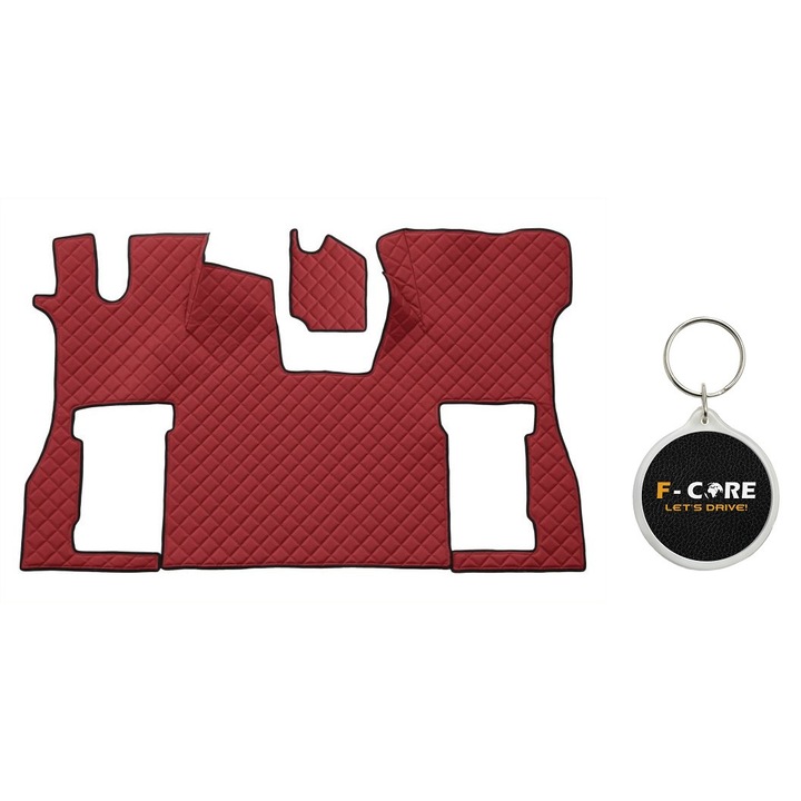Set de Covorase Compartiment Picioare dn Piele Matlasata, F-Core, pentru SCANIA L, P, G, R, S 09/2016-, Scaun Pneumatic pentru Pasageri, Rosu, 2 bucati cu Breloc F-CORE