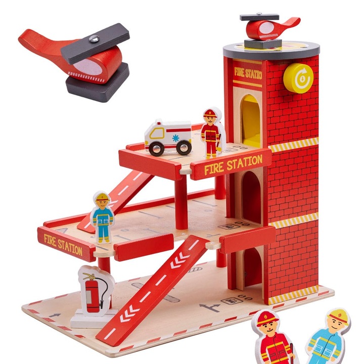 Jucarie Lemn Departament Pompieri, 34cm x 21cm x 32cm, Lulilo Ganao