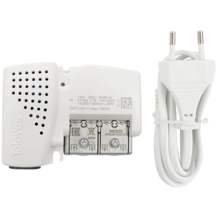 Усилвател на сигнала TELEVES, VHF/UHF, 3 изхода, LTE 700/5G филтър, 85x65x26mm