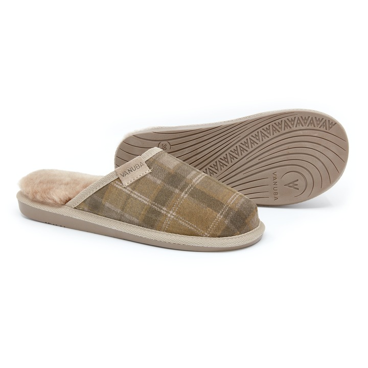 Noi papucs, Termeszetes bor, Gyapju beles, Newcastle modell, Vanuba, Olívazöld, 36