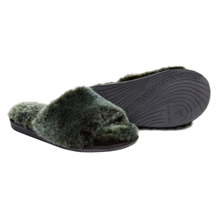 Papuci dama Vanuba, Anoa, Piele/Lana, Bej, Verde, 41