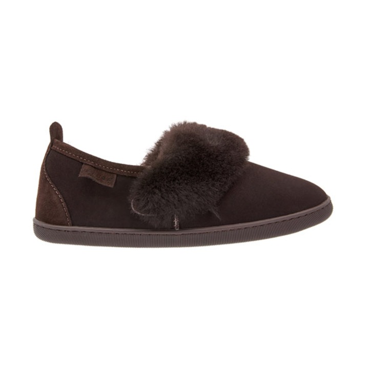 Papuci de casa dama Vanuba, Cormo, Piele naturala/Lana, Maro, 37
