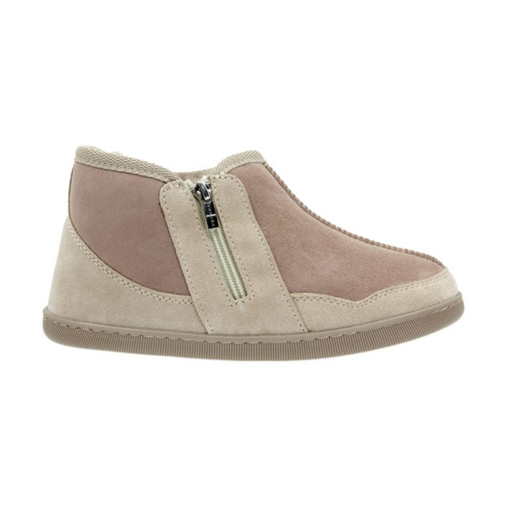 Papuci de casa inchisi, Piele naturala, Captuseala din lana de oaie, Cu fermoar, Model Idaho, Vanuba, Bej, 42