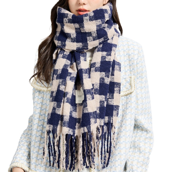 Esarfa dama, Casmir, Acril, Alb/Albastru, One Size