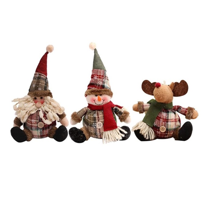 Set 3 figurine Craciun, Textil, Multicolor