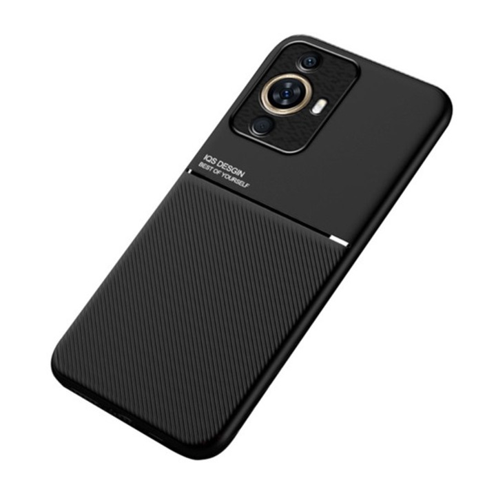 Huawei Nova 11 Pro Gigapack műanyag telefonvédő (szilikon keret, ütésállóság, mágneses, bőr hatású hátlap, csíkos) fekete, gigapack csomagolás