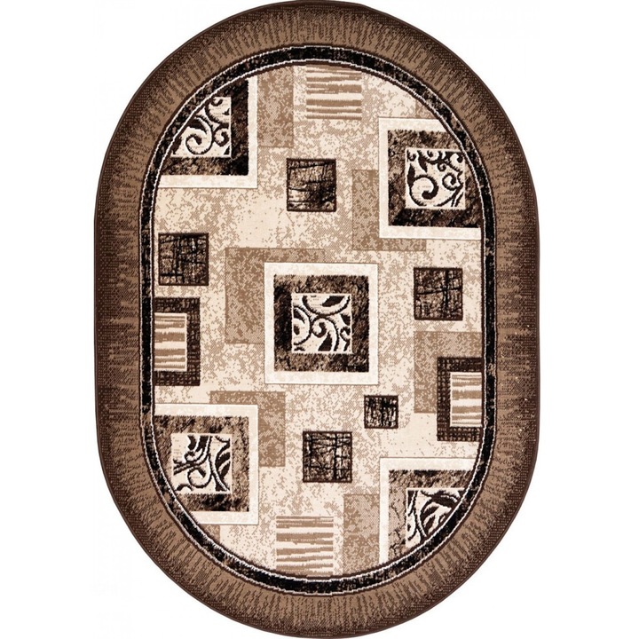 Modern szőnyeg, Luna 1835, barna/bézs, ovális, 80x150 cm, 1300 gr/m2