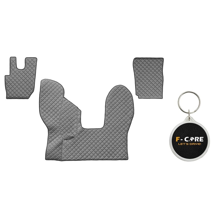 Set de Covorase Compartiment Picioare dn Piele Matlasata, F-Core, pentru DAF CF 05/2013-, Transmisie Automata, Gri, 3 bucati cu Breloc F-CORE