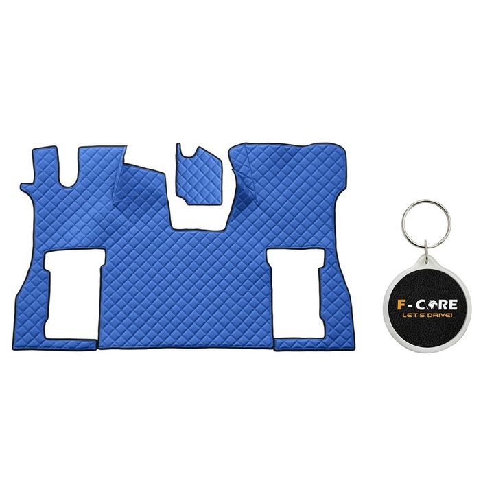 Set de Covorase Compartiment Picioare dn Piele Matlasata, F-Core, pentru SCANIA L, P, G, R, S 09/2016-, Scaun Pneumatic pentru Pasageri, Albastru, 2 bucati cu Breloc F-CORE