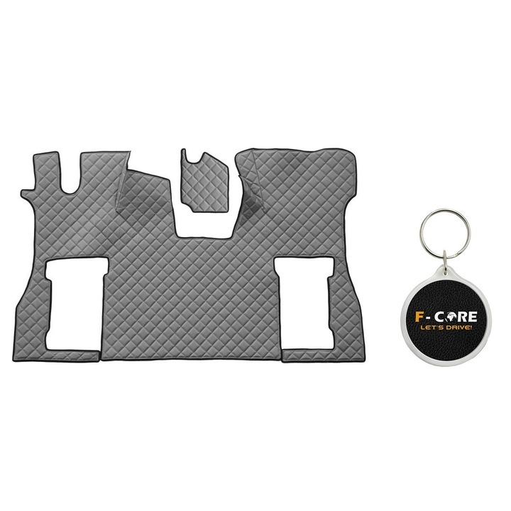 Set de Covorase Compartiment Picioare dn Piele Matlasata, F-Core, pentru SCANIA L, P, G, R, S 09/2016-, Scaun Pneumatic pentru Pasageri, Gri, 2 bucati cu Breloc F-CORE