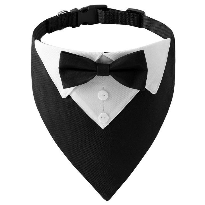 Accesoriu Cozevdnt pentru caini, bandana cu papion, poliester, negru, 50x1.5cm