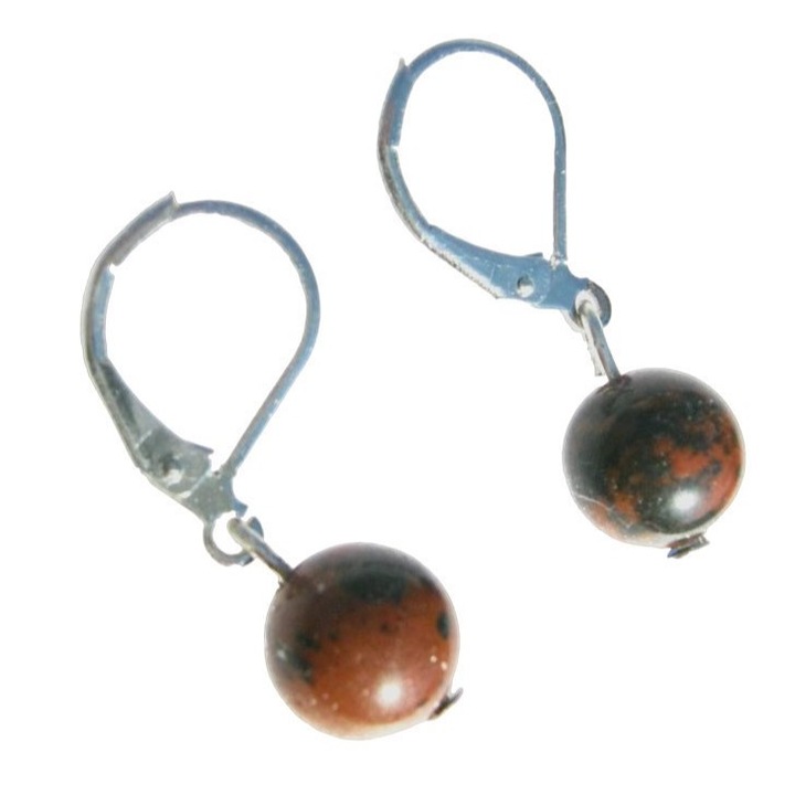 Mahagóni obszidián, 1 golyós biztonsági fülbevaló nemesacél, 8 mm, nikkelmentes, természetes ásvány