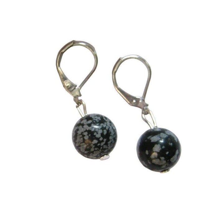 Hópehely obszidián, 1 golyós biztonsági fülbevaló nemesacél, 10 mm, nikkelmentes, természetes ásvány