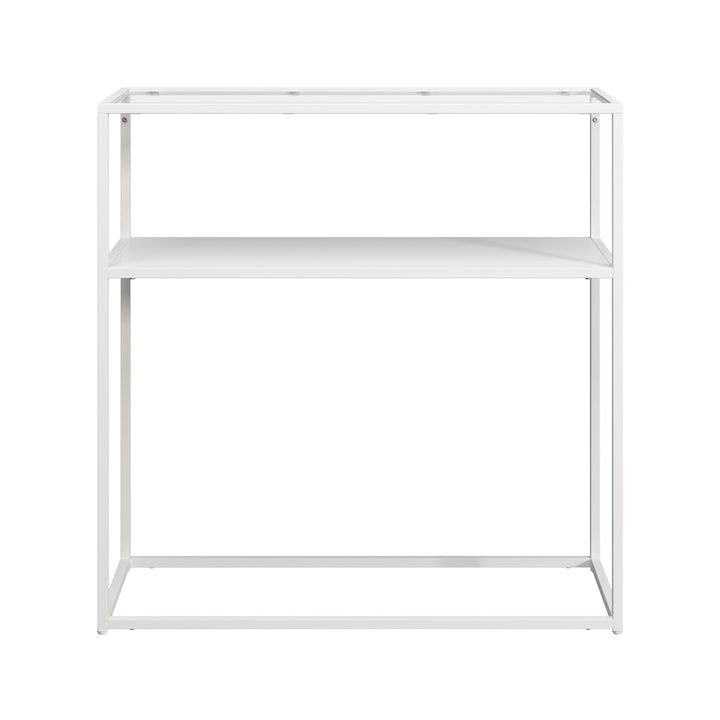 Masa consola, en.casa, PXSL-0162 Kuhmo, 80 x 80 x 30 cm, sticla, transparent, alb, cu raft inferior