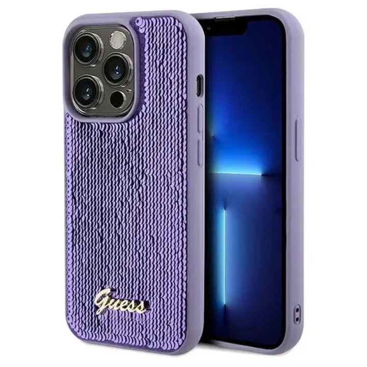 Husa Guess Sequin Script Logo pentru iPhone 14 Pro Max Purple