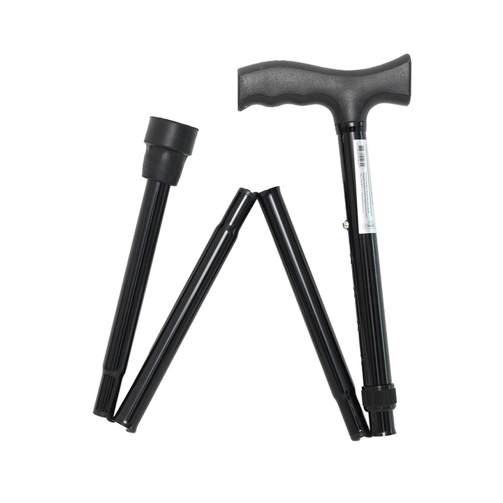 Алуминиев сгъваем бастун, регулируем на височина, черен, KaradenizMed