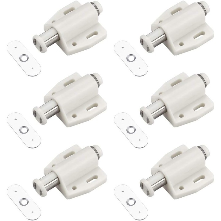 Set 6 Sistem de deschidere pentru usi/sertare cu amortizare, Cafuneplus®, Cu suruburi, Push to Open, 56x40x38 mm, Alb